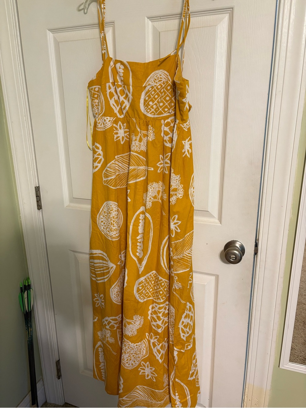 Petal & Pup Yellow Maxi dress with White Botanical Print, back zipper.